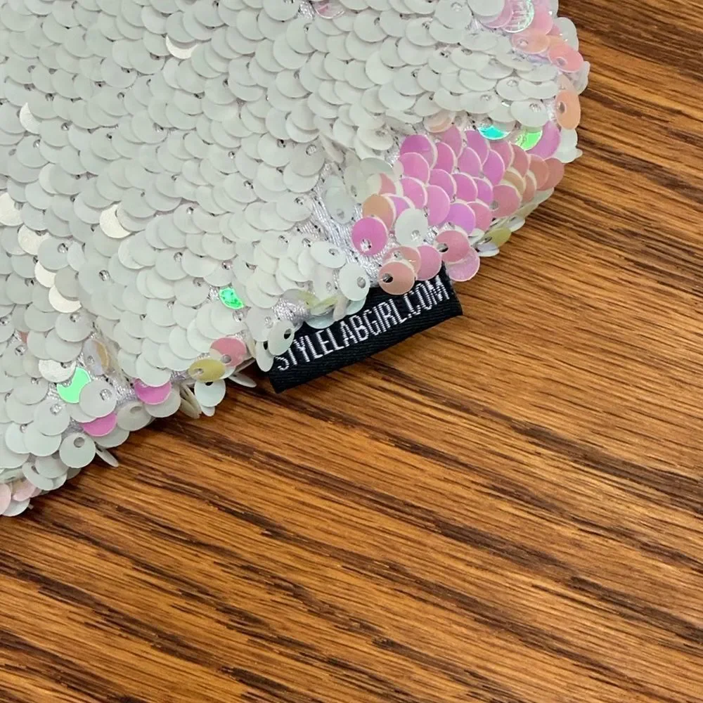 Style lab girl Iridescent Sequin Clutch. 9x7 inches.  Like new